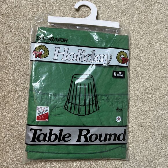 VTG NOS 70" RUFFLED Green Round Tablecloth Holiday‎ Avon Home Fashion USA Made - Picture 1 of 6